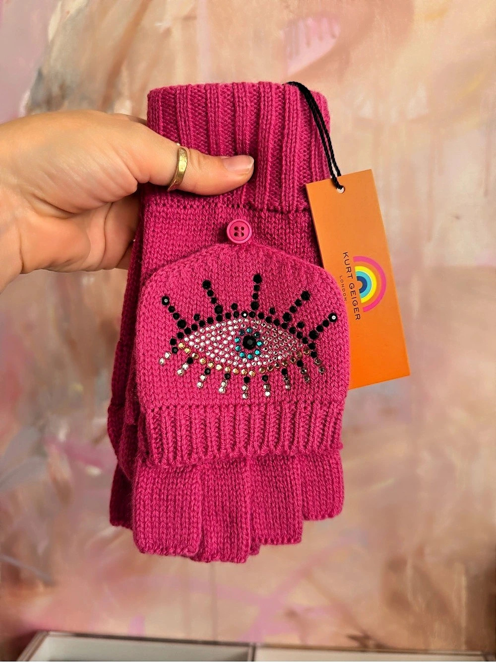 Echo Embellished Mittens in Pink NWT